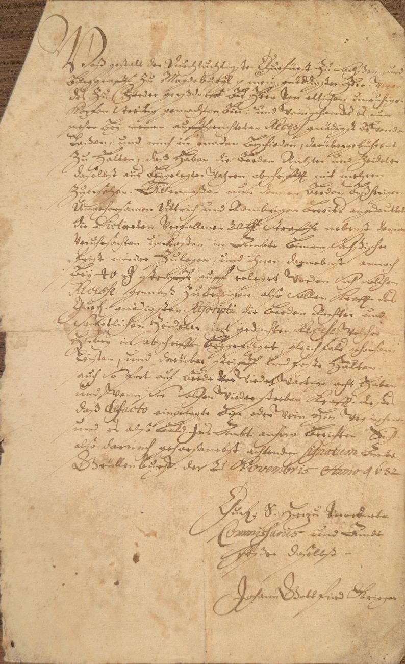 Vorschau: Verfügung im Weinbergsstreit gegen Wittich, 21.11.1682