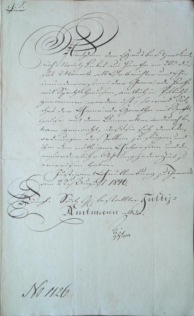 Vorschau: Bestallung des Ernst Moritz Liebel zum Ortsrichter und Gemeindevorstand in Hartha mit Spechtshausen, 1846