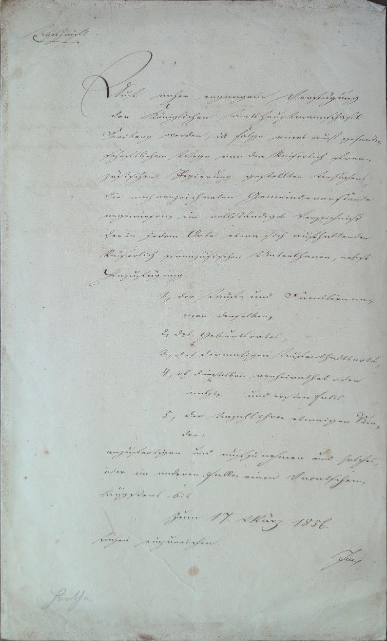 Vorschau: Anweisung des Justizamtes Grillenburg zur Erfassung kaiserlich französischer Untertanen in Hartha mit Spechtshausen, 1856